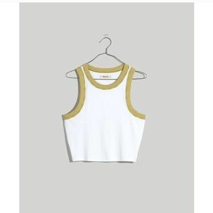 White Tank Crop Top with Mustard Trim